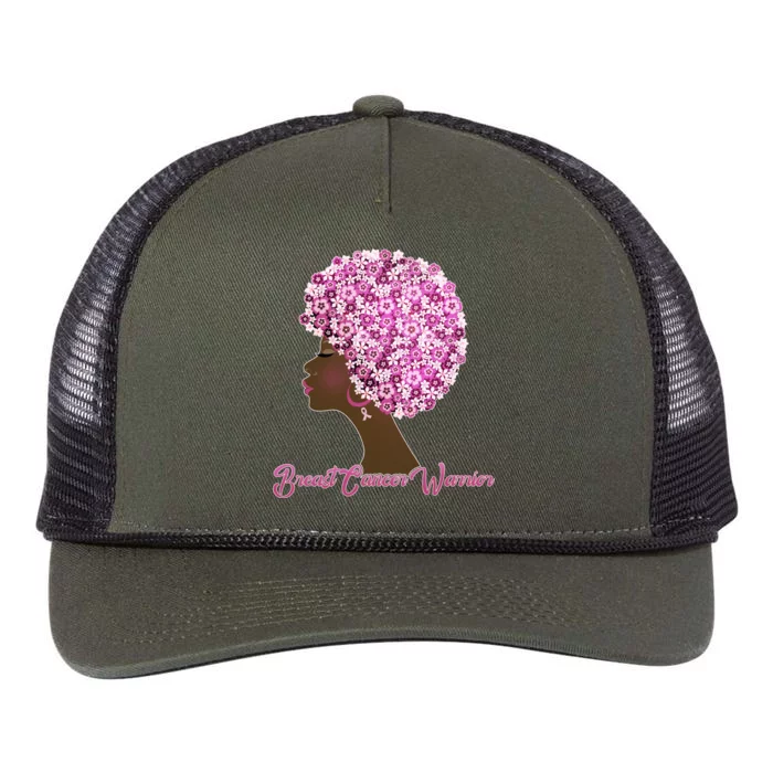 Breast Cancer Warrior Flower Afro Retro Rope Trucker Hat Cap