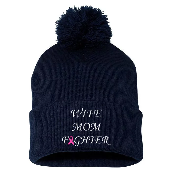 Breast Cancer Wife Mom Fighter Pom Pom 12in Knit Beanie