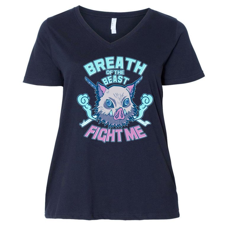 Breath of the Beast Fight Me Demon Slayer Women's V-Neck Plus Size T-Shirt