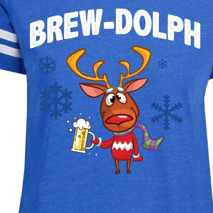 Brew-Dolph Christmas Reindeer Enza Ladies Jersey Football T-Shirt