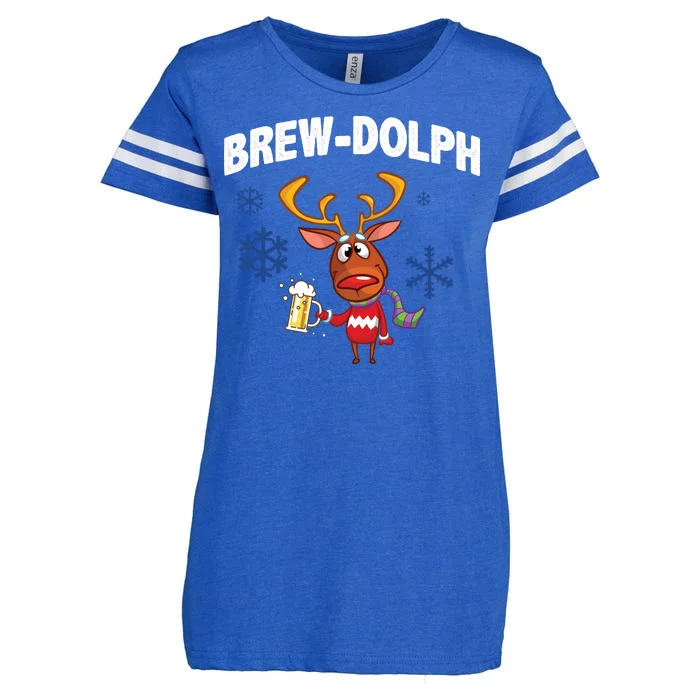 Brew-Dolph Christmas Reindeer Enza Ladies Jersey Football T-Shirt