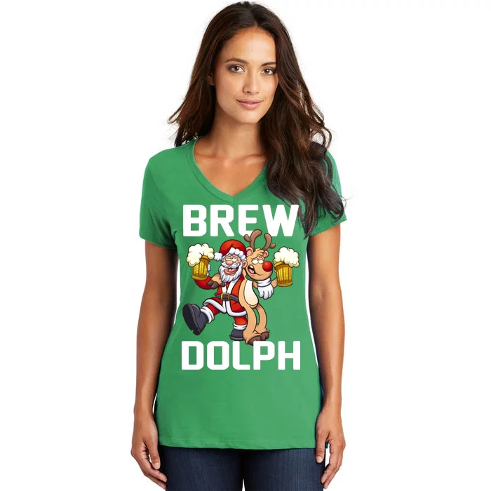 Brew Dolph Red Nose Reindeer Women's V-Neck T-Shirt