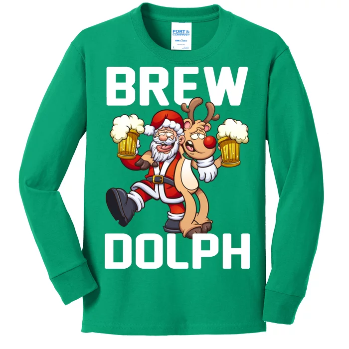 Brew Dolph Red Nose Reindeer Kids Long Sleeve Shirt