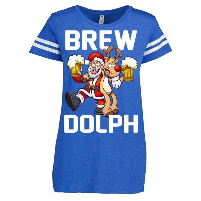 Brew Dolph Red Nose Reindeer Enza Ladies Jersey Football T-Shirt