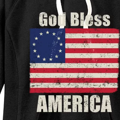 Betsy Ross Flag 1776 Revolutionary War God Bless America Funny Gift Women's Fleece Hoodie