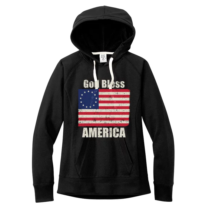 Betsy Ross Flag 1776 Revolutionary War God Bless America Funny Gift Women's Fleece Hoodie