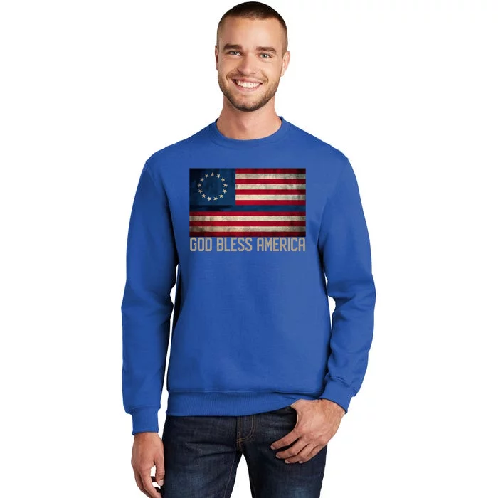 Betsy Ross Flag Blue Line God Bless America 1776 Cool Gift Tall Sweatshirt