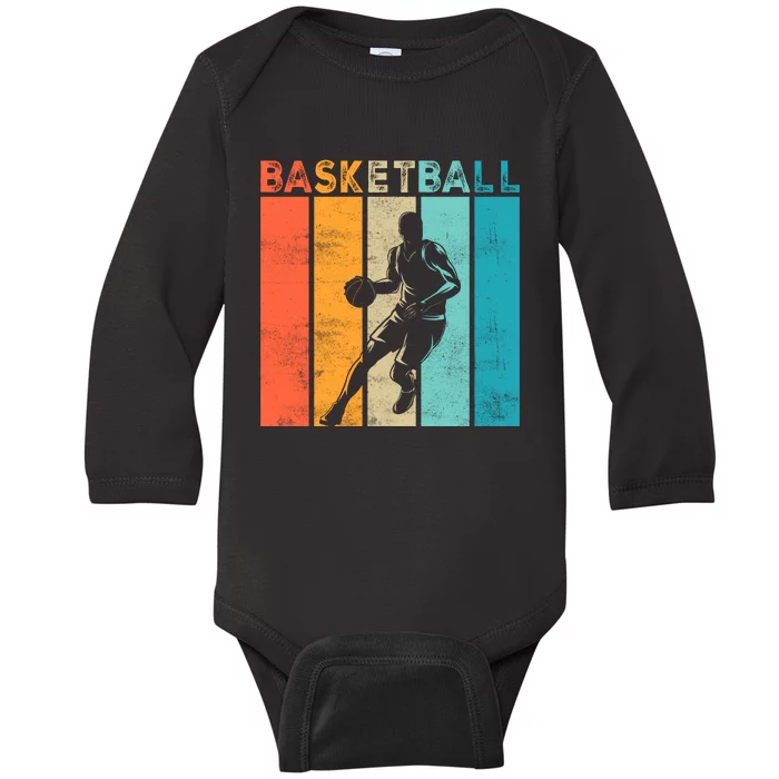 Basketball Retro For Basketball Team Sport Bball Baby Long Sleeve Bodysuit