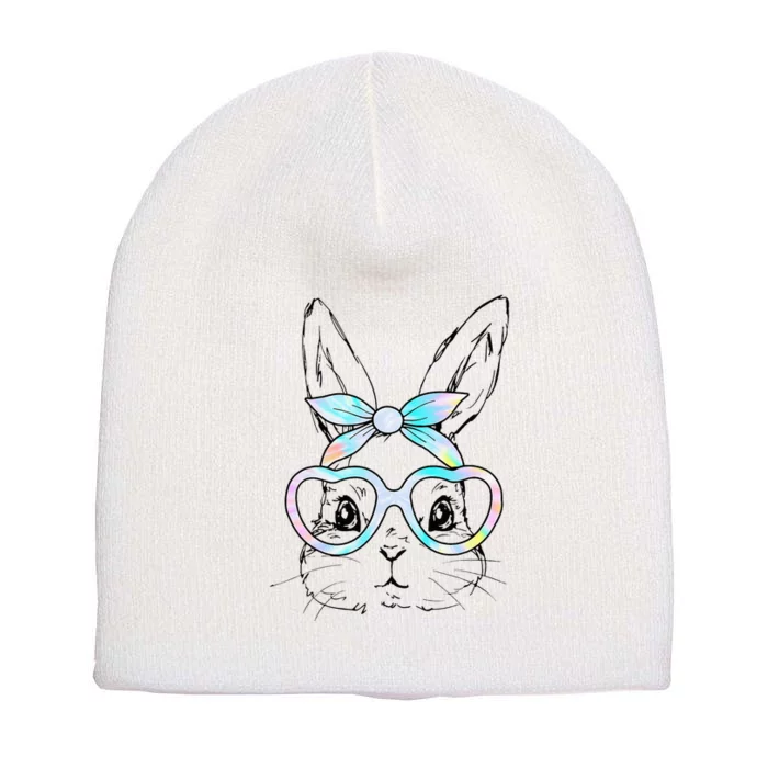 Bunny Rabbit Face Glasses Girl Happy Easter Day Short Acrylic Beanie