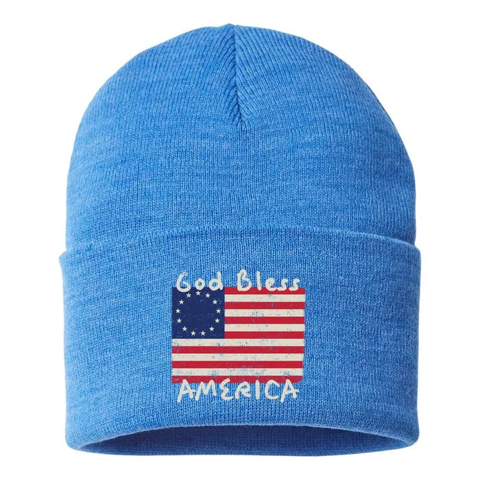 Betsy Ross Flag 13 Colonies God Bless America Gift Sustainable Knit Beanie