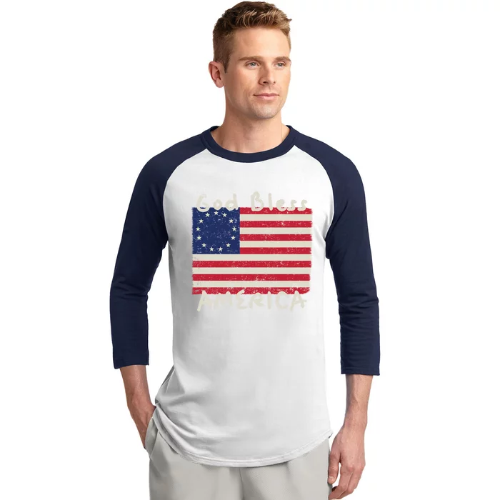 Betsy Ross Flag 13 Colonies God Bless America Gift Baseball Sleeve Shirt