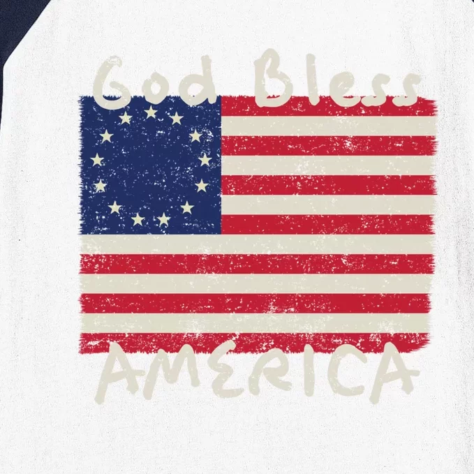 Betsy Ross Flag 13 Colonies God Bless America Gift Baseball Sleeve Shirt