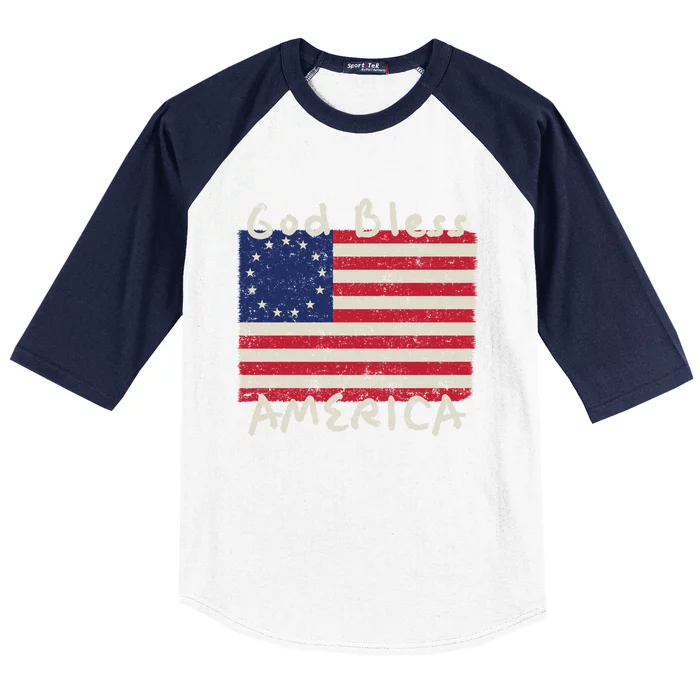 Betsy Ross Flag 13 Colonies God Bless America Gift Baseball Sleeve Shirt