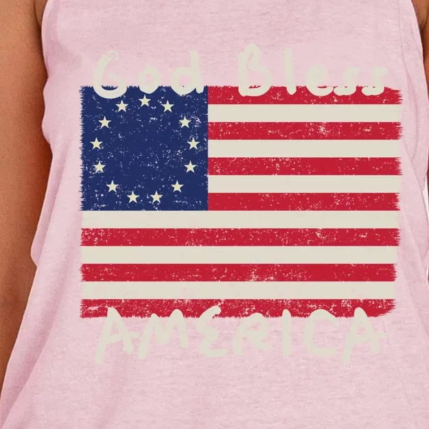 Betsy Ross Flag 13 Colonies God Bless America Gift Women's Knotted Racerback Tank