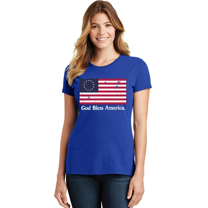 Betsy Ross Flag God Bless America Gift Proud Distressed Gift Women's T-Shirt