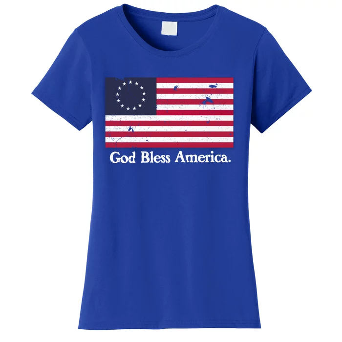 Betsy Ross Flag God Bless America Gift Proud Distressed Gift Women's T-Shirt