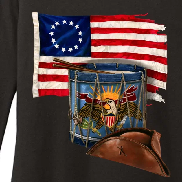 Betsy Ross Flag Patriot Drum Womens CVC Long Sleeve Shirt