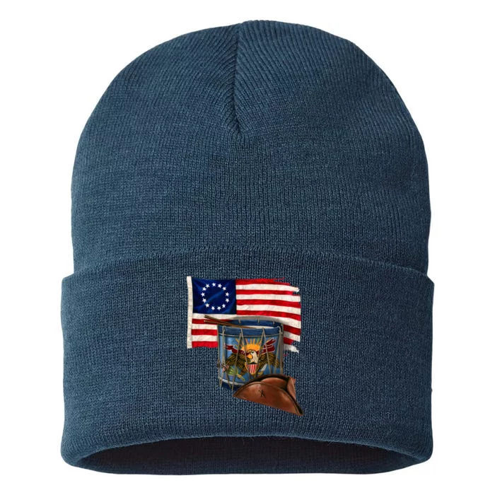 Betsy Ross Flag Patriot Drum Sustainable Knit Beanie