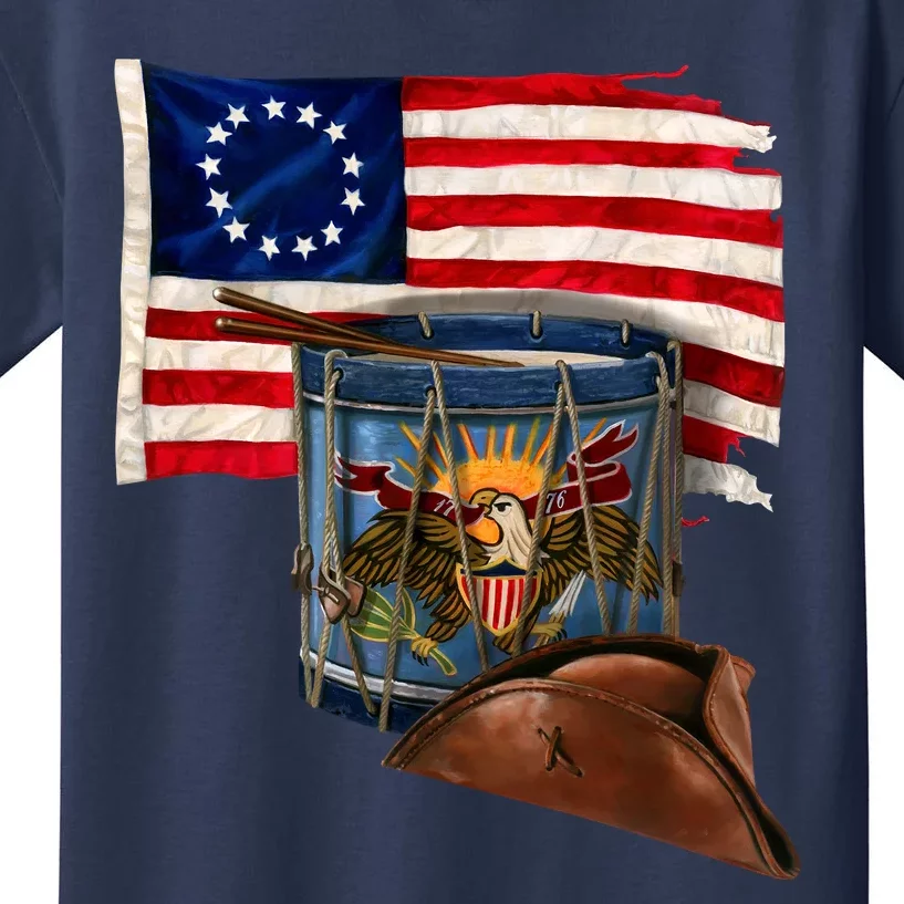 Betsy Ross Flag Patriot Drum Kids T-Shirt