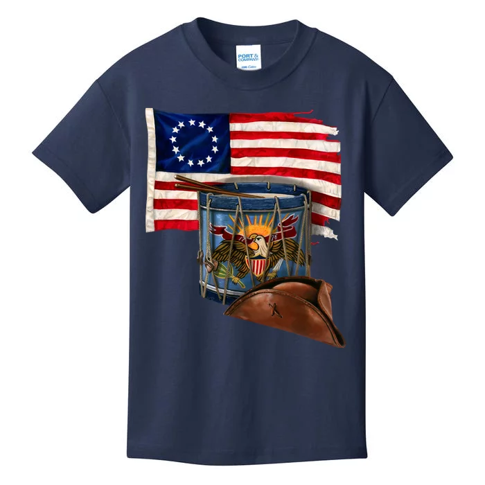 Betsy Ross Flag Patriot Drum Kids T-Shirt