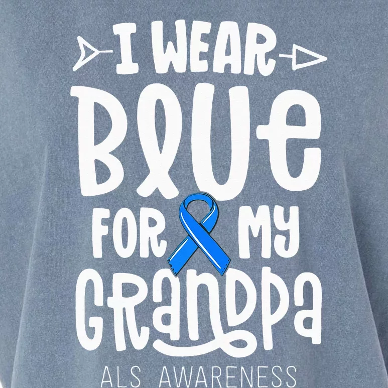 Blue Ribbon For Grandpa Disease ALS Awareness Family Cure Garment-Dyed Women's Muscle Tee