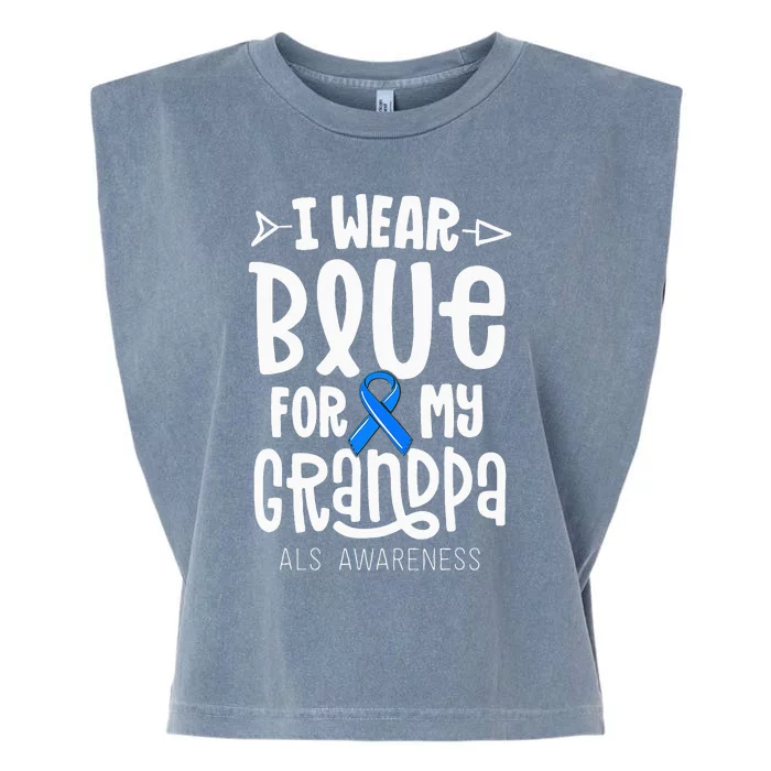 Blue Ribbon For Grandpa Disease ALS Awareness Family Cure Garment-Dyed Women's Muscle Tee