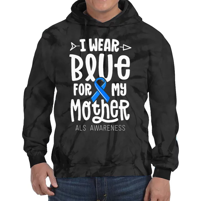 Blue Ribbon For Mother Mom ALS Awareness Family Cure Tie Dye Hoodie