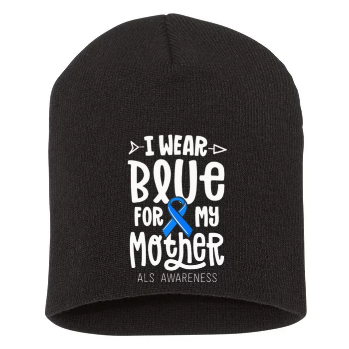 Blue Ribbon For Mother Mom ALS Awareness Family Cure Short Acrylic Beanie