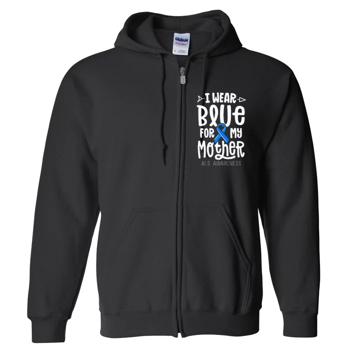 Blue Ribbon For Mother Mom ALS Awareness Family Cure Full Zip Hoodie