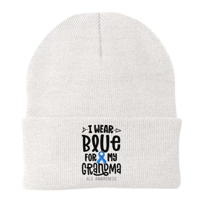 Blue Ribbon For Grandma Disease ALS Awareness Family Cure Knit Cap Winter Beanie