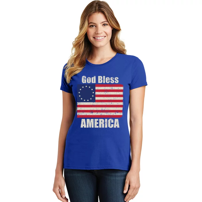 Betsy Ross Flag 1776 Revolutionary War God Bless America Gift Women's T-Shirt