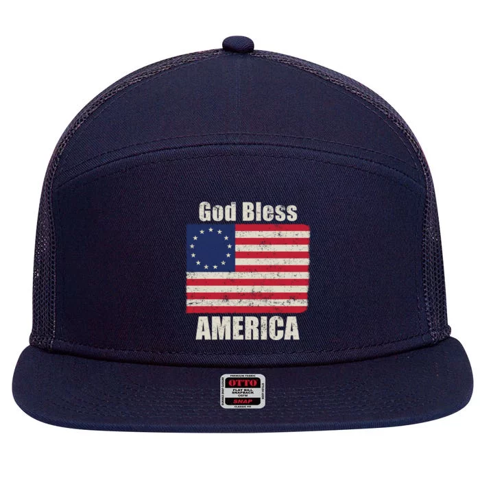 Betsy Ross Flag 1776 Revolutionary War God Bless America Gift 7 Panel Mesh Trucker Snapback Hat