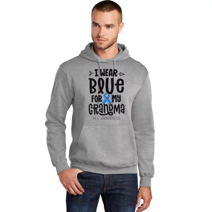 Blue Ribbon For Grandma Disease ALS Awareness Family Cure Tall Hoodie