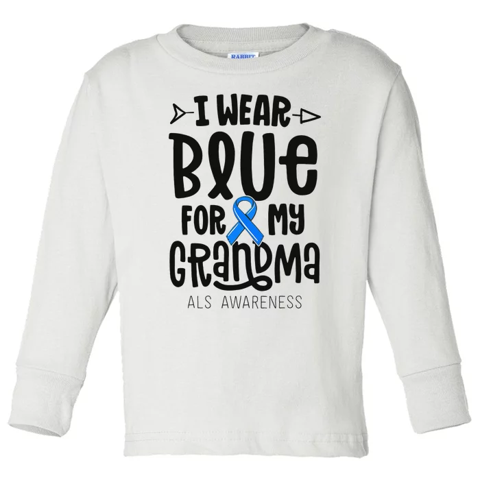 Blue Ribbon For Grandma Disease ALS Awareness Family Cure Toddler Long Sleeve Shirt