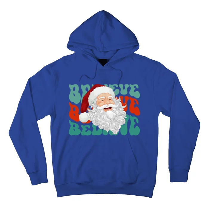 Believe Retro Groovy Santa Claus Face Christmas Novelty Pjs Meaningful Gift Hoodie