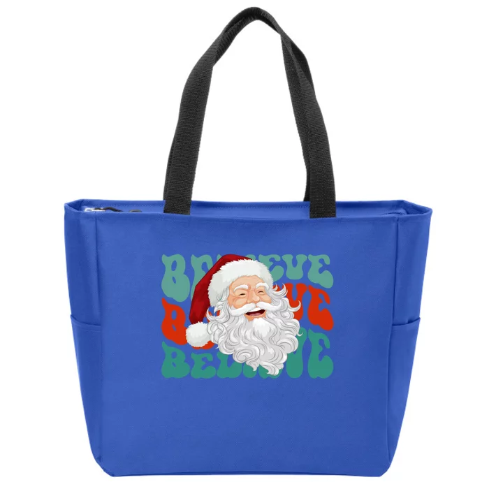 Believe Retro Groovy Santa Claus Face Christmas Novelty Pjs Meaningful Gift Zip Tote Bag