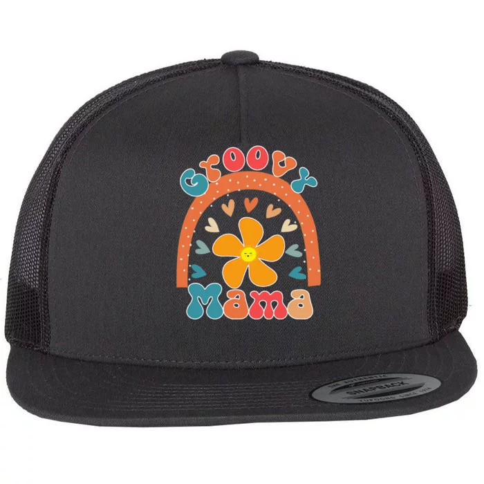 Beautiful Rainbow Groovy Mama Matching Family Mother's Day Flat Bill Trucker Hat