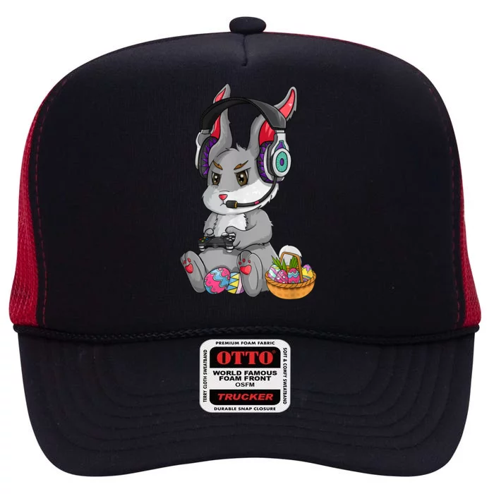 Bunny Rabbit Gaming Happy Easter Day Gamer High Crown Mesh Trucker Hat