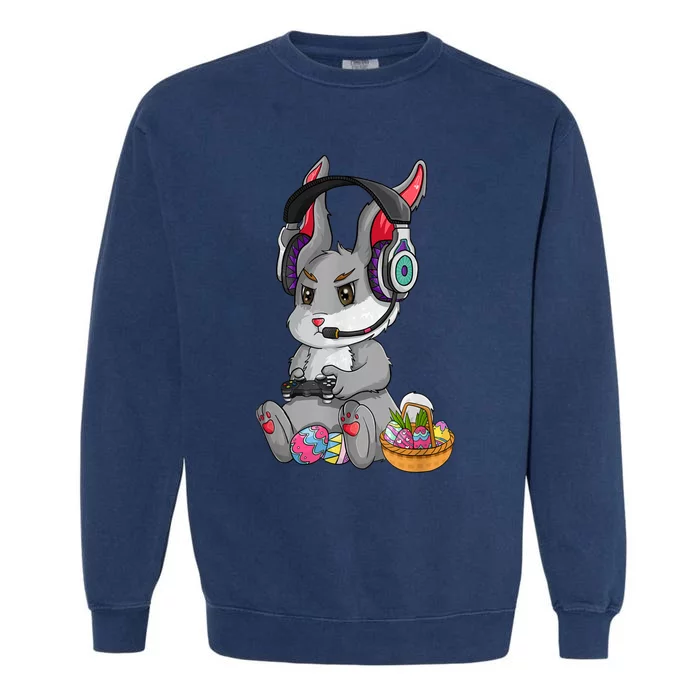 Bunny Rabbit Gaming Happy Easter Day Gamer Garment-Dyed Sweatshirt