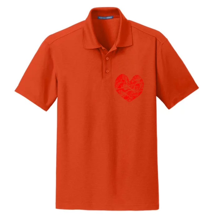 Big Red Heart Smoke Distressed Valentines Day Gift Dry Zone Grid Performance Polo