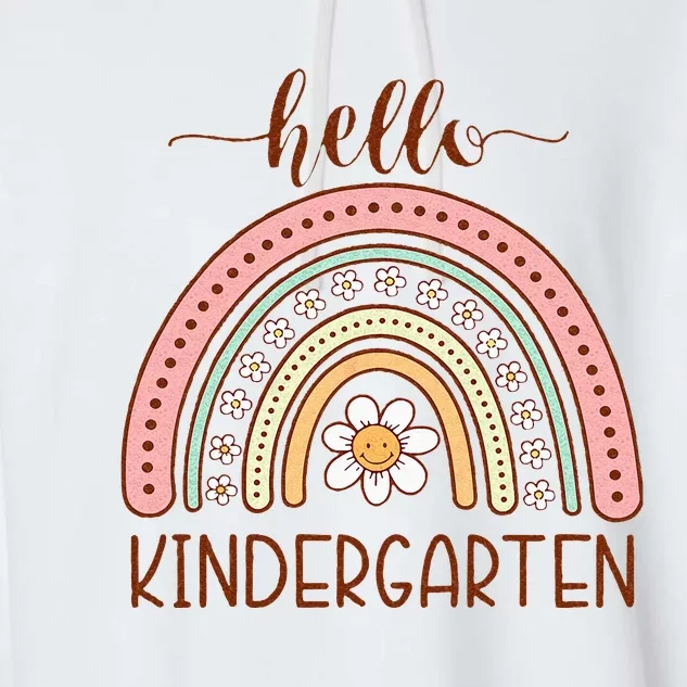 Boho Rainbow Hello Kindergarten First Day Of School Teacher Garment-Dyed Fleece Hoodie