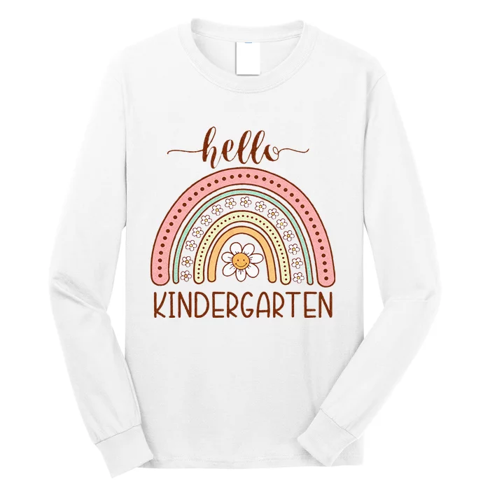 Boho Rainbow Hello Kindergarten First Day Of School Teacher Long Sleeve Shirt