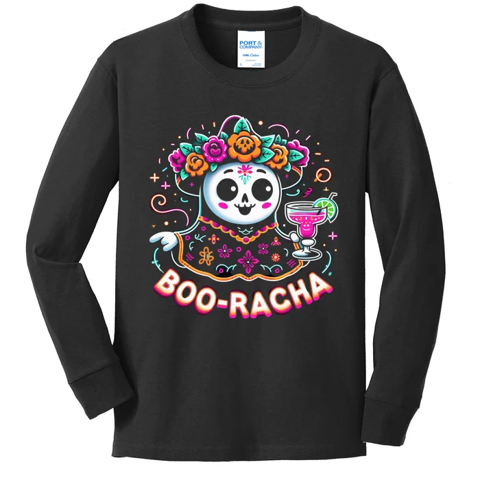 Boo Racha Happy Halloween And Cinco De Mayo Mexico Festival Style Kids Long Sleeve Shirt