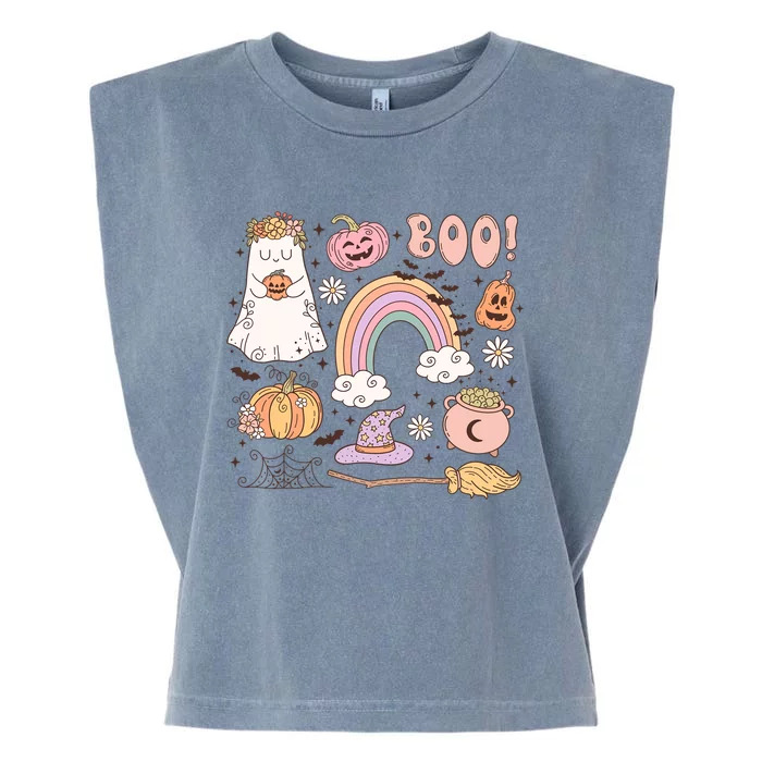 Boo Retro Halloween Ghost Design Gift Garment-Dyed Women's Muscle Tee