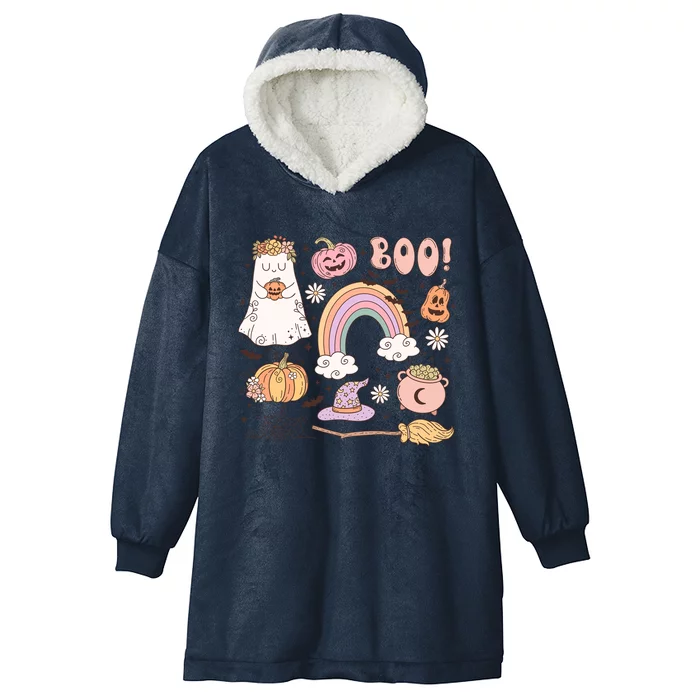 Boo Retro Halloween Ghost Design Gift Hooded Wearable Blanket