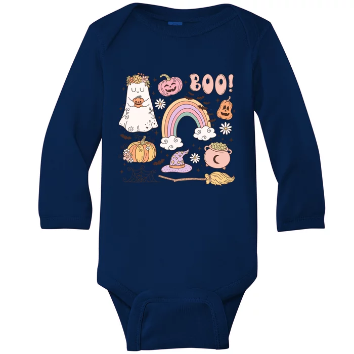 Boo Retro Halloween Ghost Design Gift Baby Long Sleeve Bodysuit