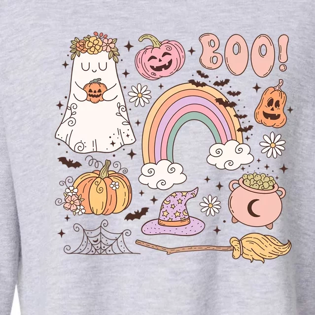 Boo Retro Halloween Ghost Design Gift Cropped Pullover Crew