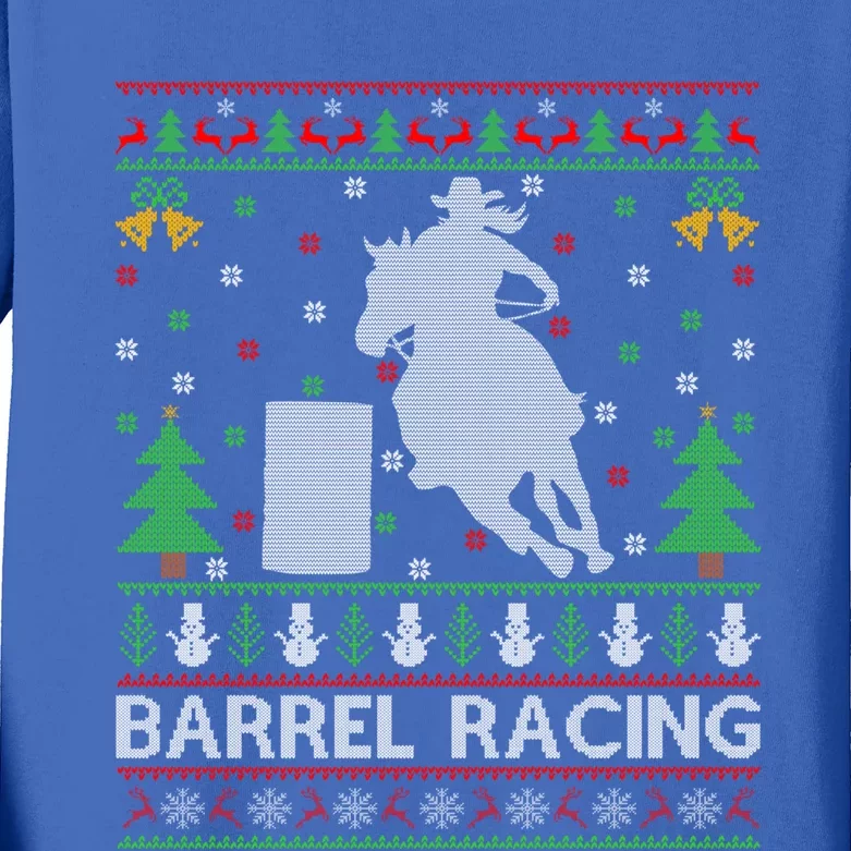 Barrel Racing Horse Sports Xmas Ugly Barrel Racing Christmas Gift Kids Long Sleeve Shirt