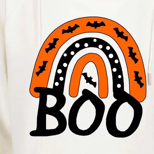 BOO Retro Halloween Rainbow Womens Funnel Neck Pullover Hood