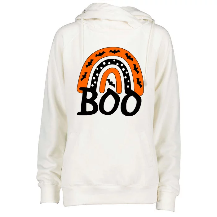 BOO Retro Halloween Rainbow Womens Funnel Neck Pullover Hood